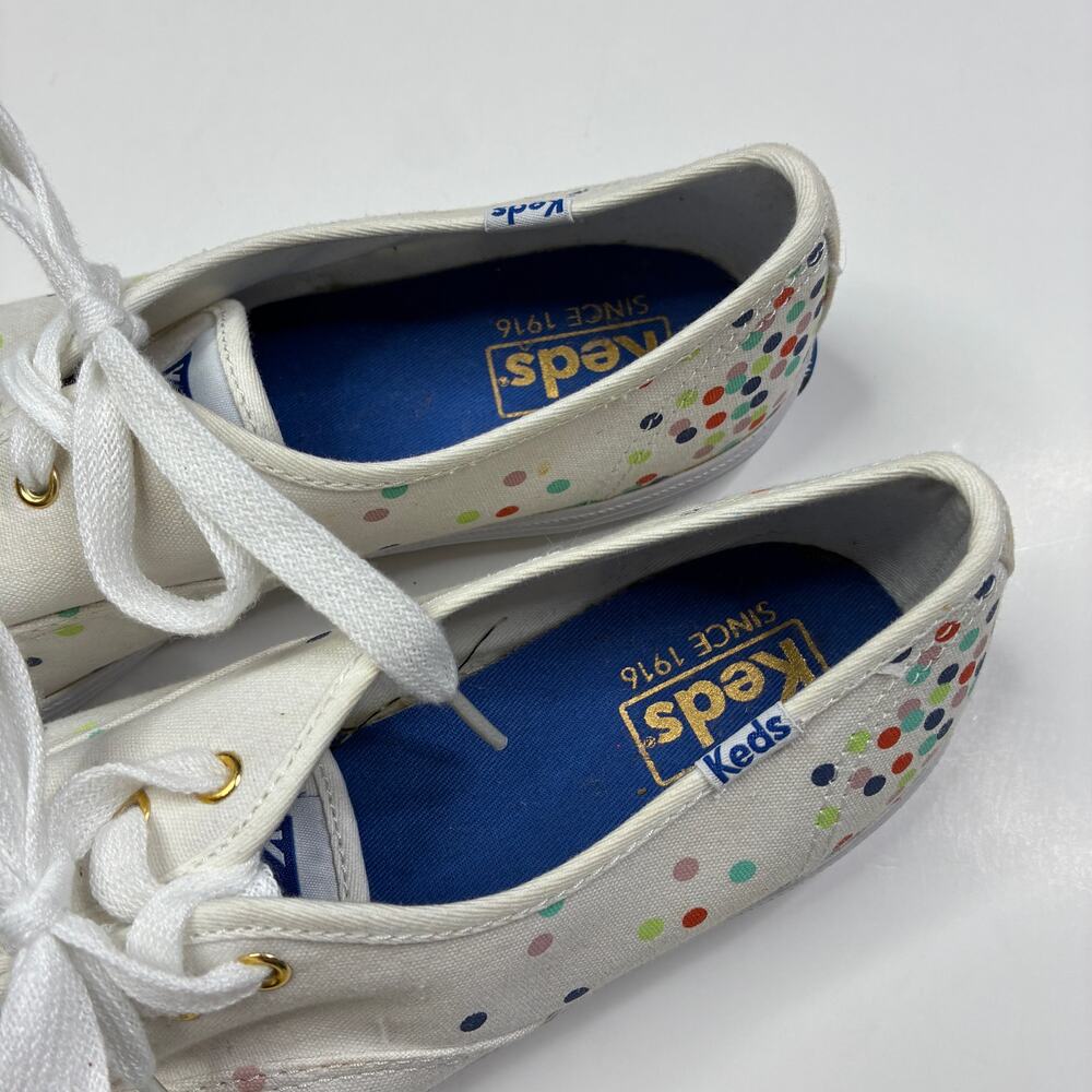 Keds White Confetti Dot Sneakers Low Top Lace Up Canvas Womens 8 - Picture 3 of 6